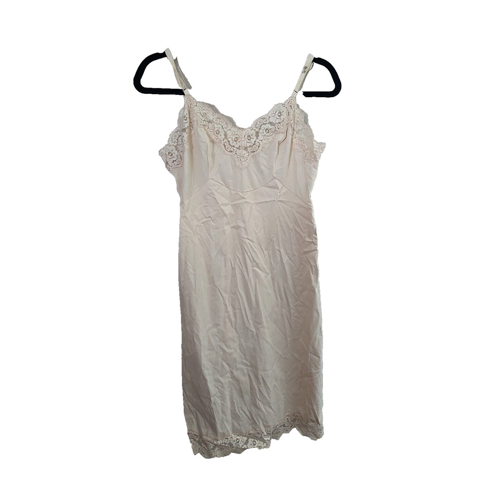 Vintage Vanity Fair Beige Floral Lace Trim Lingerie Slip Dress Womans Size‎ 34